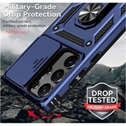 Samsung Galaxy S23 Ultra 5G Hybrid-deksel med Roterende Ring med Kameraskjold - Blå