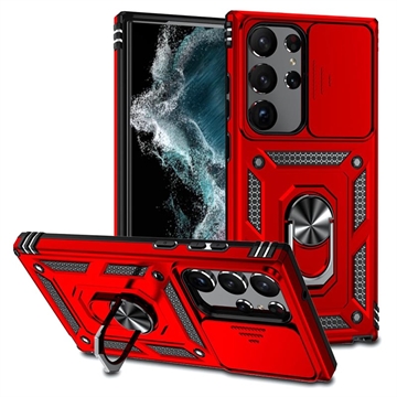 Samsung Galaxy S23 Ultra 5G Hybrid-deksel med Roterende Ring med Kameraskjold - Rød