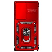 Samsung Galaxy S23 Ultra 5G Hybrid-deksel med Roterende Ring med Kameraskjold - Rød