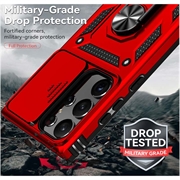 Samsung Galaxy S23 Ultra 5G Hybrid-deksel med Roterende Ring med Kameraskjold - Rød