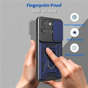 Motorola Moto G77/G67 Hybrid-deksel med Roterende Ring med Kameraskjold - Blå