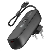 SBS 2-i-1 hybrid strømbank og vegglader med innebygd USB-C-kabel - 5000mAh - Svart