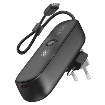 SBS 2-i-1 hybrid strømbank og vegglader med innebygd USB-C-kabel - 5000mAh - Svart