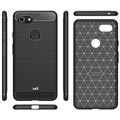 Saii Børstet Google Pixel 3 XL TPU-deksel - Karbonfiber - Svart
