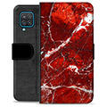 Samsung Galaxy A12 Premium Lommebok-deksel - Rød Marmor