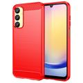 Samsung Galaxy A25 Børstet TPU Deksel - Karbonfiber - Rød