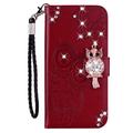 Samsung Galaxy A25 Ugle Rhinestone Lommebok-deksel - Rød