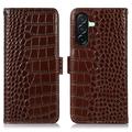Samsung Galaxy A27 Crocodile Series Lommebok-deksel i Lær med RFID - Brun