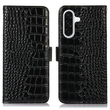 Samsung Galaxy A36 Crocodile Series Lommebok-deksel i Lær med RFID - Svart