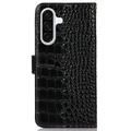 Samsung Galaxy A36 Crocodile Series Lommebok-deksel i Lær med RFID - Svart