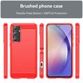 Samsung Galaxy A55 Børstet TPU Deksel - Karbonfiber - Rød