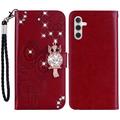 Samsung Galaxy A55 Ugle Rhinestone Lommebok-deksel