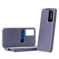 Samsung Galaxy A57 Smart Clear View Flip-etui med kortspor - grå-lilla