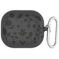 Samsung Galaxy Buds3/Buds3 Pro Etui i flytende silikon med karabinkrok og blomstermønster - mørkegrå