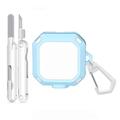Samsung Galaxy Buds4/Buds4 Pro robust etui med karabinkrok og rengjøringspenner - blå / hvit