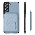 Samsung Galaxy S22 5G Magnetisk Deksel med Kortluke - Karbonfiber - Blå