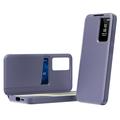 Samsung Galaxy S22 5G Smart Clear View Flip-etui med kortspor - grå-lilla