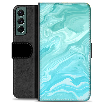 Samsung Galaxy S22+ 5G Premium Lommebok-deksel - Blå Marmor