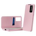 Samsung Galaxy S22+ 5G Smart Clear View Flip-etui med kortspor - Rosa