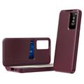 Samsung Galaxy S22+ 5G Smart Clear View Flip-etui med kortspor - vinrød