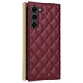 Samsung Galaxy S23 Luksuriøst Vattert Lommeboketui - vinrød