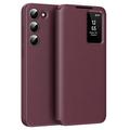 Samsung Galaxy S23 Smart Clear View Flip-etui med kortspor (Åpen Emballasje - Tilfredsstillende) - vinrød