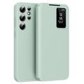 Samsung Galaxy S23 Ultra Smart Clear View Flip-etui med kortspor - lysegrønn
