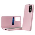 Samsung Galaxy S23 Ultra Smart Clear View Flip-etui med kortspor - Rosa