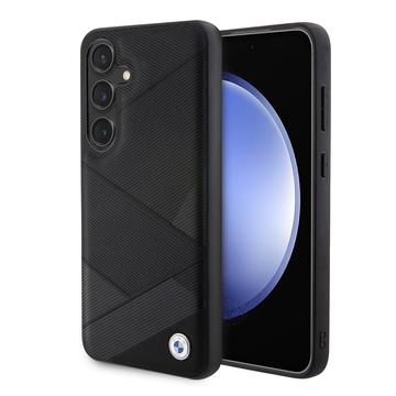 Samsung Galaxy S24 BMW Signature Crossing Lines-mønster i skinnbelagt etui - Svart