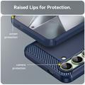 Samsung Galaxy S24 FE Børstet TPU Deksel - Karbonfiber - Blå