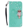 Samsung Galaxy S24 FE Ugle Rhinestone Lommebok-deksel med rhinestone - Cyan