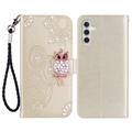 Samsung Galaxy S24 FE Ugle Rhinestone Lommebok-deksel - Gull