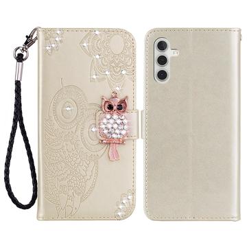 Samsung Galaxy S24 FE Ugle Rhinestone Lommebok-deksel - Gull