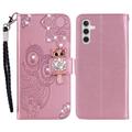 Samsung Galaxy S24 FE Ugle Rhinestone Lommebok-deksel - Roségull