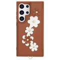 Samsung Galaxy S24 Ultra Blomsterdekoretui med stropp - Brun