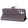 Samsung Galaxy S24 Ultra Ugle Rhinestone Lommebok-deksel - grå