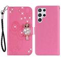 Samsung Galaxy S24 Ultra Uggle Rhinestone Lommebok-deksel - Varm Rosa