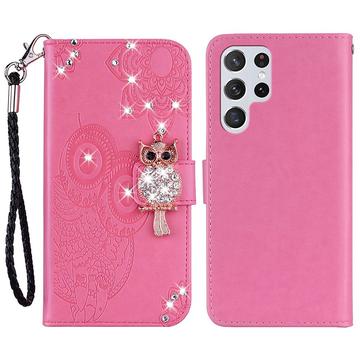 Samsung Galaxy S24 Ultra Uggle Rhinestone Lommebok-deksel - Varm Rosa