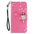 Samsung Galaxy S24 Ultra Uggle Rhinestone Lommebok-deksel - Varm Rosa