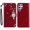Samsung Galaxy S24 Ultra Ugle Rhinestone Lommebok-deksel - Rød