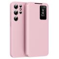 Samsung Galaxy S24 Ultra Smart Clear View Flip-etui med kortspor - Rosa