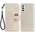 Samsung Galaxy S24+ Ugle Rhinestone Lommebok-deksel - gull