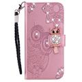 Samsung Galaxy S24+ Ugle Rhinestone Lommebok-deksel - Rose Gold