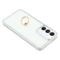 Samsung Galaxy S25/S24 CrystalGlow Hybrid-deksel med ringholder - Hvit