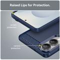 Samsung Galaxy S25 Edge Børstet TPU Deksel - Karbonfiber - Blå