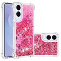Samsung Galaxy S25 Edge Glitter Quicksand TPU-deksel - Rosa hjerter