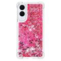 Samsung Galaxy S25 Edge Glitter Quicksand TPU-deksel - Rosa hjerter