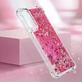 Samsung Galaxy S25 Edge Glitter Quicksand TPU-deksel - Rosa hjerter