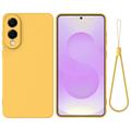 Samsung Galaxy S25 Edge Flytende silikon-deksel med håndstropp - gul