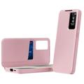 Samsung Galaxy S25 Edge Smart Clear View Flip-etui med kortspor - Rosa